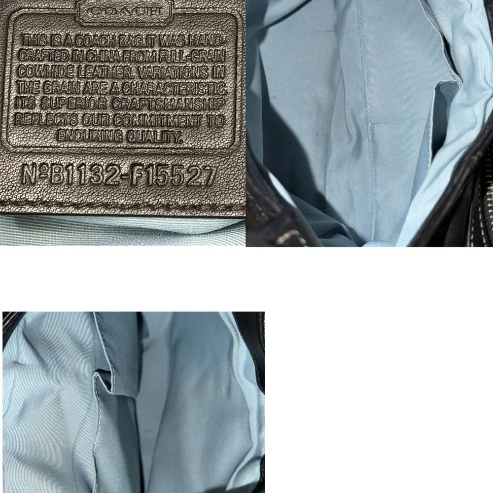 Coach Black Leather Shoulder Bag with Light Blue Interior Lining# F15527